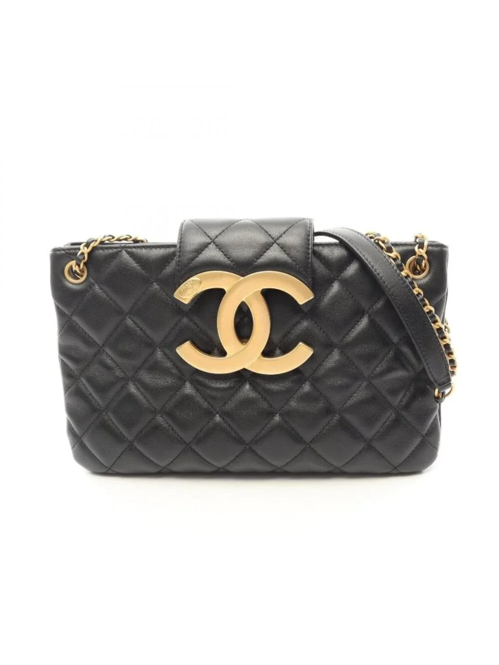 Chanel Shoulder Bag Quilted Flap Black Lambskin Chain